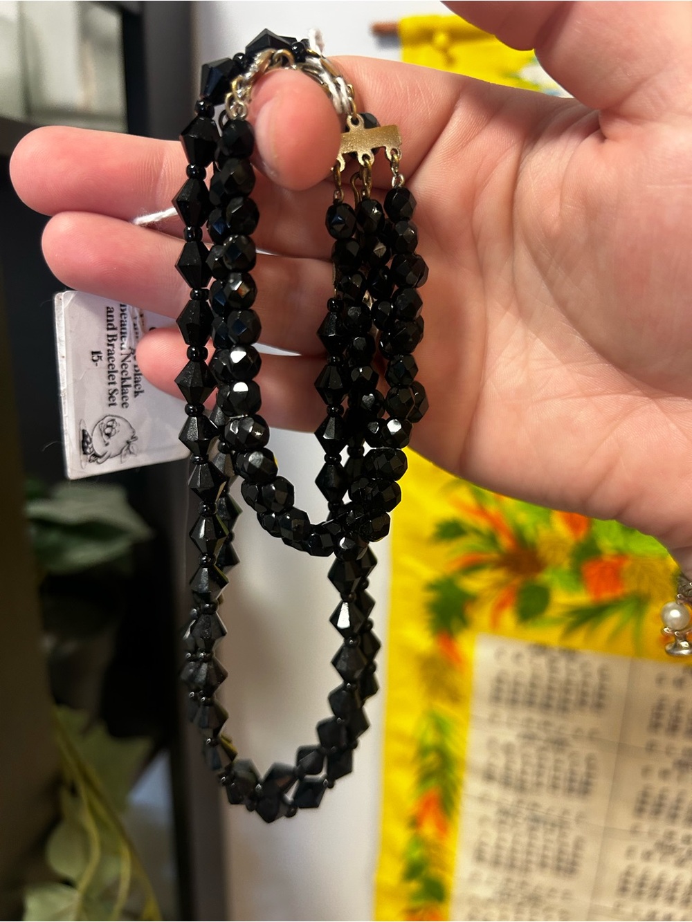 Vintage Black Faceted Bead Necklace and Bracelet Set